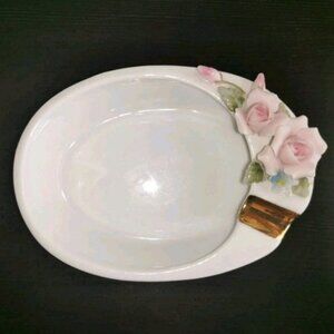 Vintage L'Amour China Pink Roses Ash Tray Gold Japan Hand Painted Great Con.